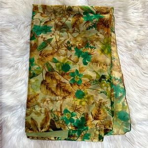 Lightweight Floral Print Green and Brown Chiffon Silk Material Indian Saree